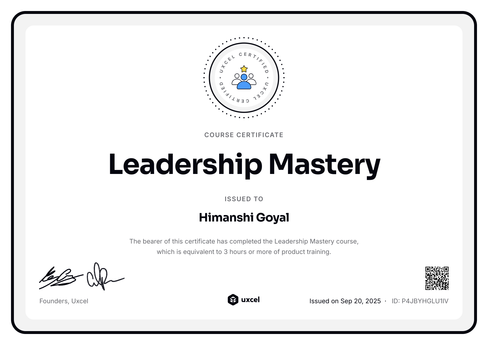 Himanshi Goyal's certificate